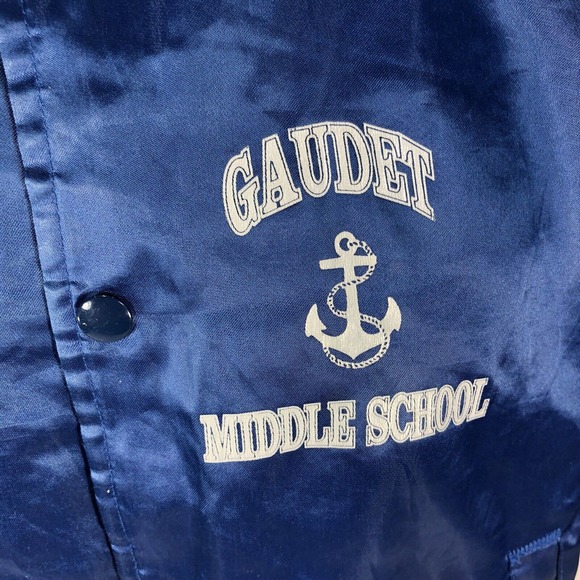 VTG GAUDET MIDDLE SCHOOL MIDDLETON VARSITY JACKET YOUTH MEDIUM SNAP BUTTON BLUE - Picture 6 of 16